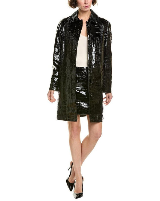Croc-Embossed Leather Coat