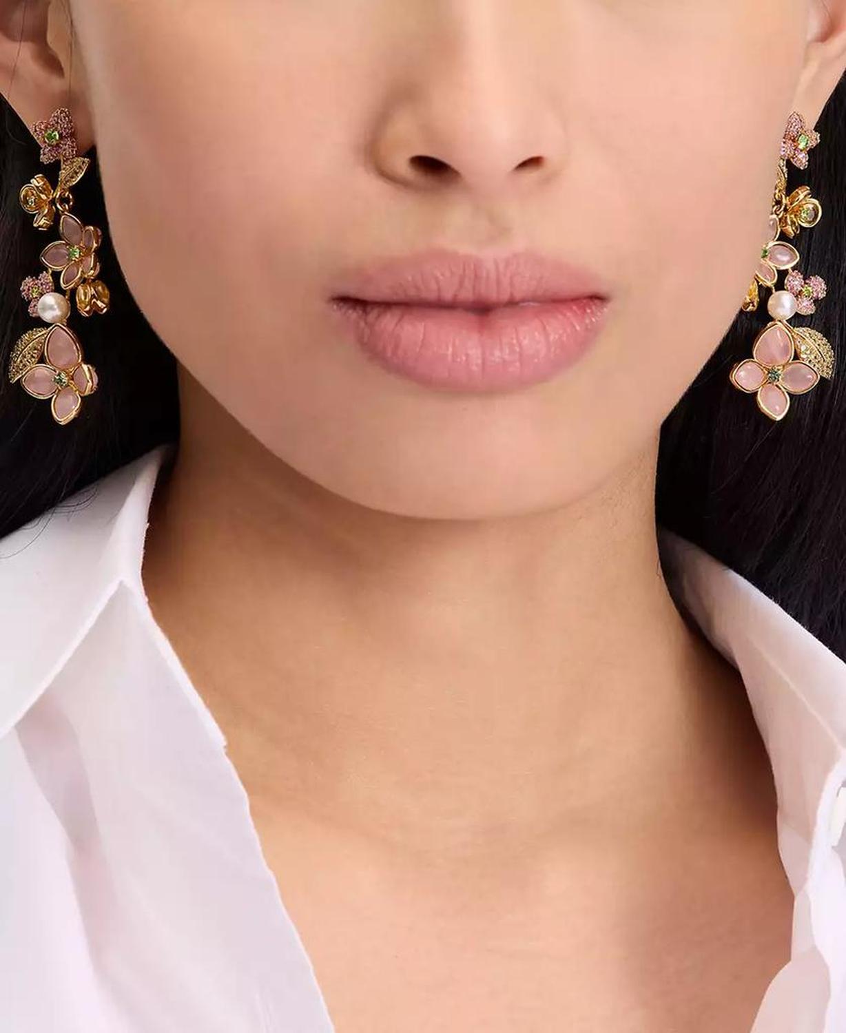Gold-Tone Pastel Petals Linear Earrings