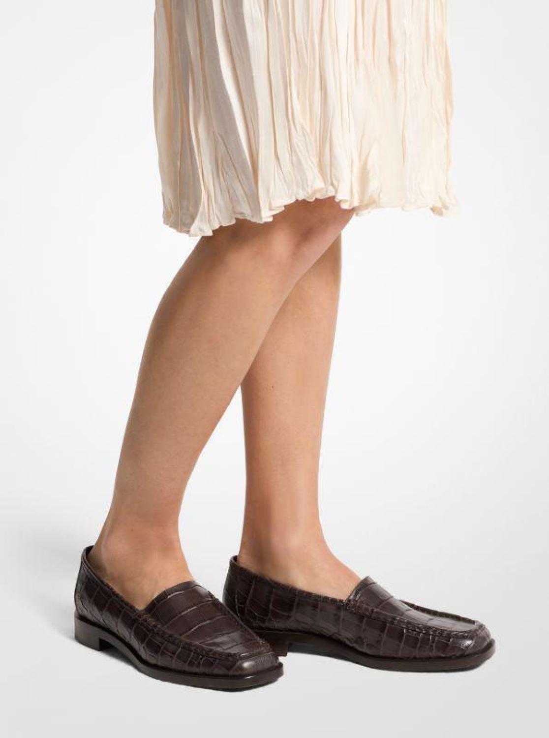 Carolyn Crocodile Embossed Leather Loafer