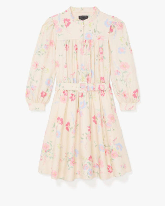 Whimsical Garden Belted Shirt Dress