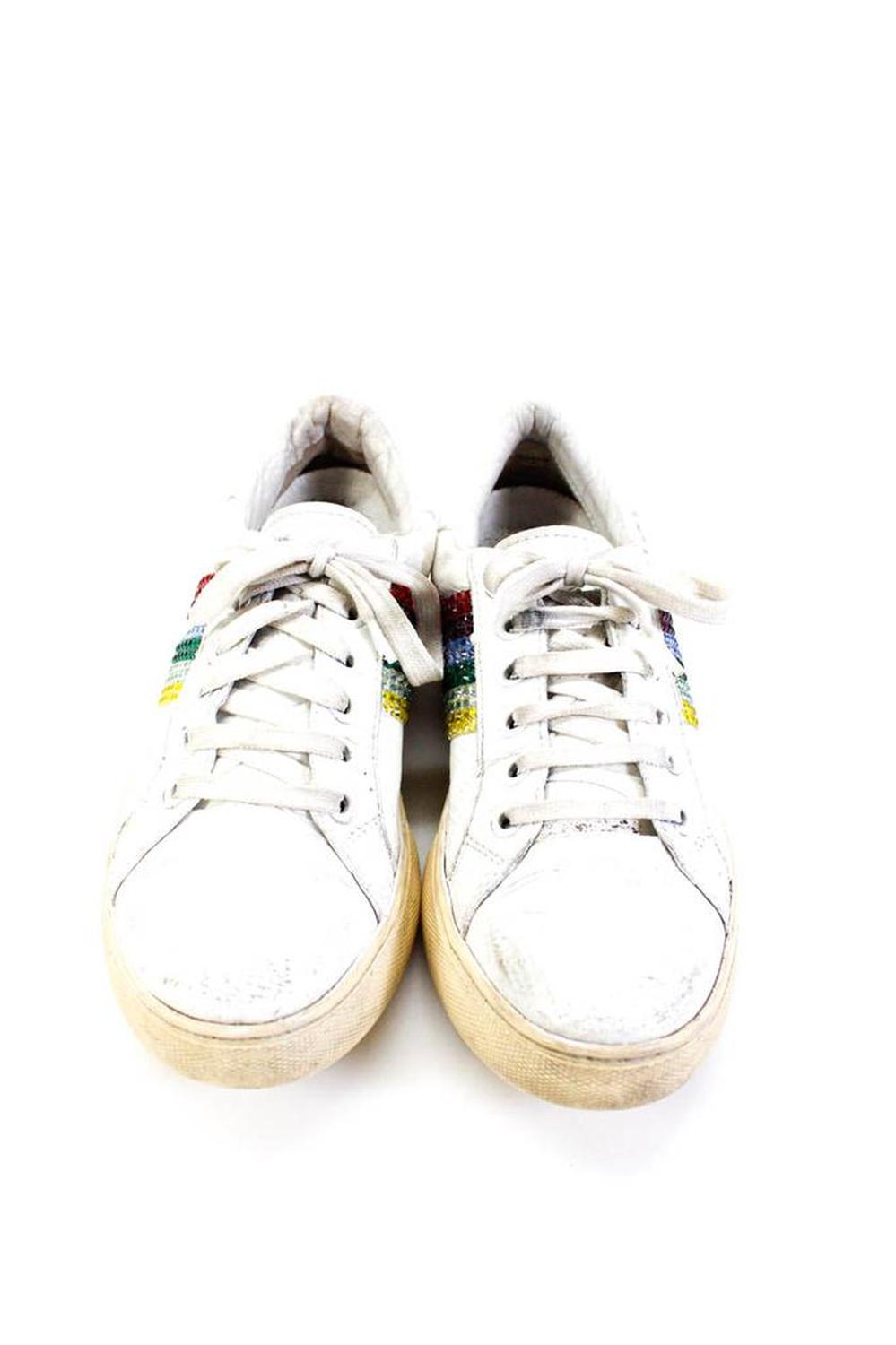 Marc Jacobs Womens Round Neck Lace Up Embellish Rubber Sole Sneaker White