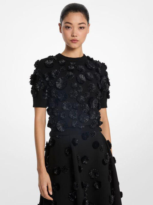 Hand-Embroidered Floral Cashmere Shell Top