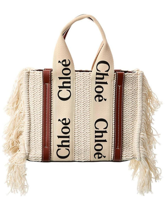 Chloé Woody Small Leather-Trim Tote (Authentic Pre-Owned)