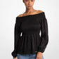 Smocked Moiré Jacquard Off-The-Shoulder Top