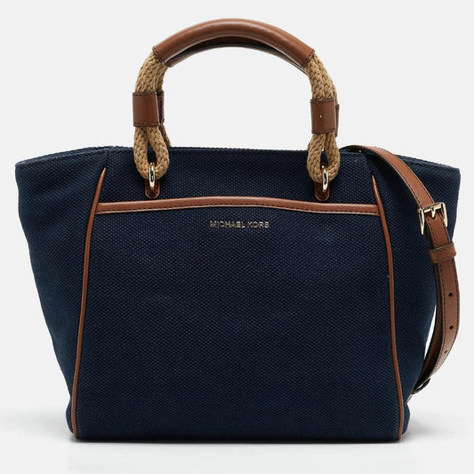 Navy Blue/brown Canvas Small Talia Tote