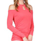 Womens Cold Shoulder Keyhole Neck Blouse