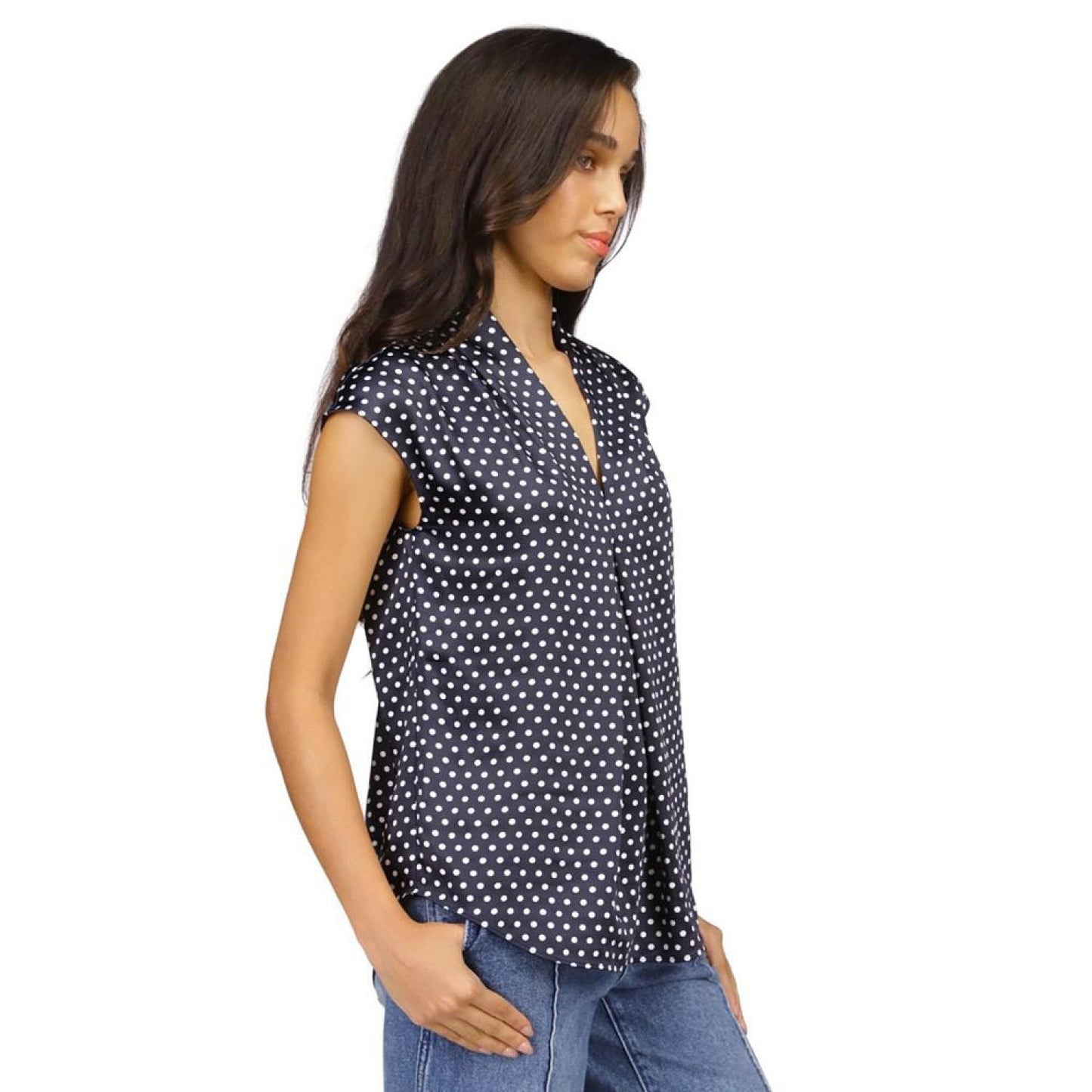 Women's Dot Print V-Neck Top