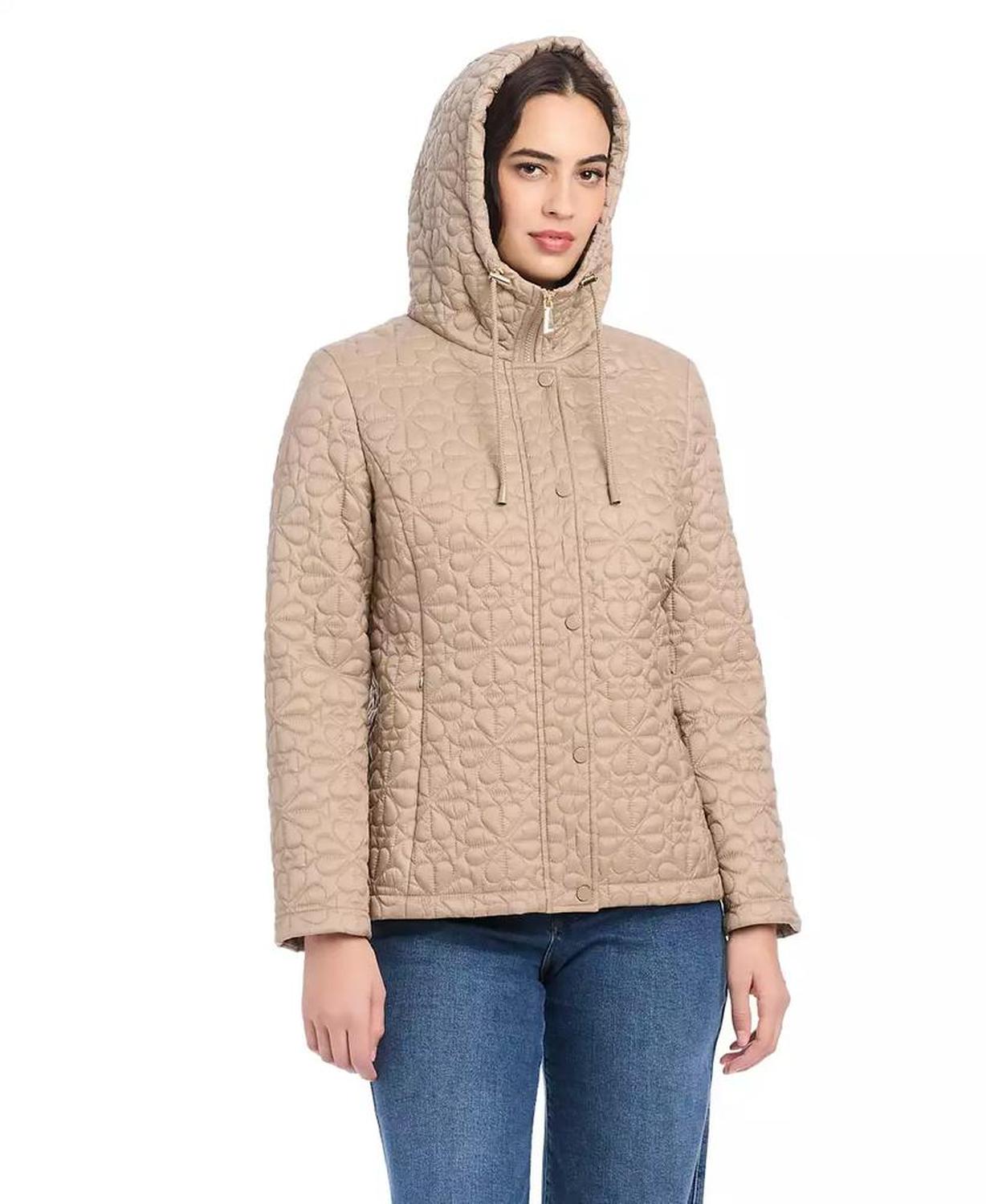 Women's Short Spade Flower Quilted Jacket W/ Hood