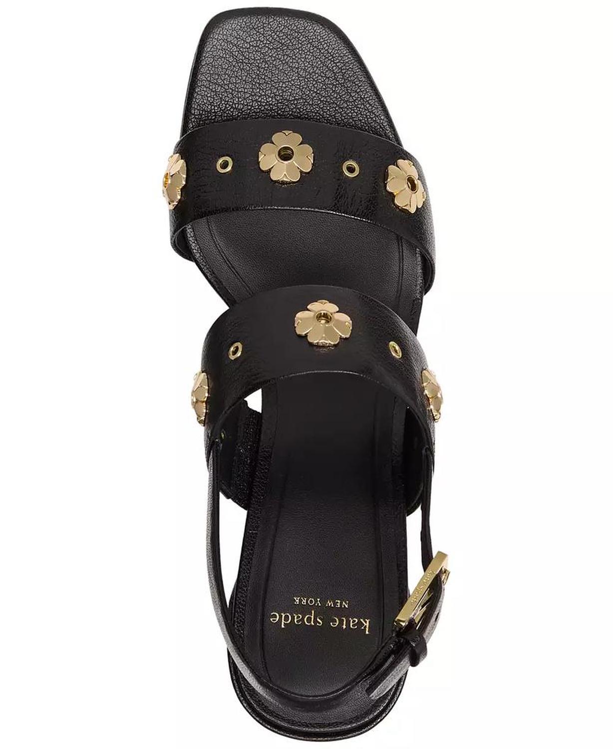 Women's Spade Flower Studded Block Heel Sandals