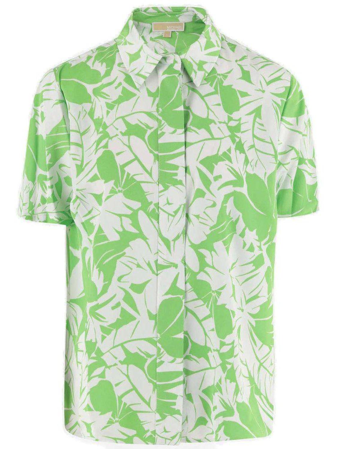 Michael Michael Kors Palm Printed Satin Cabana Shirt