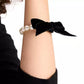 Gold-Tone Velvet Bow Imitation Pearl Stretch Bracelet