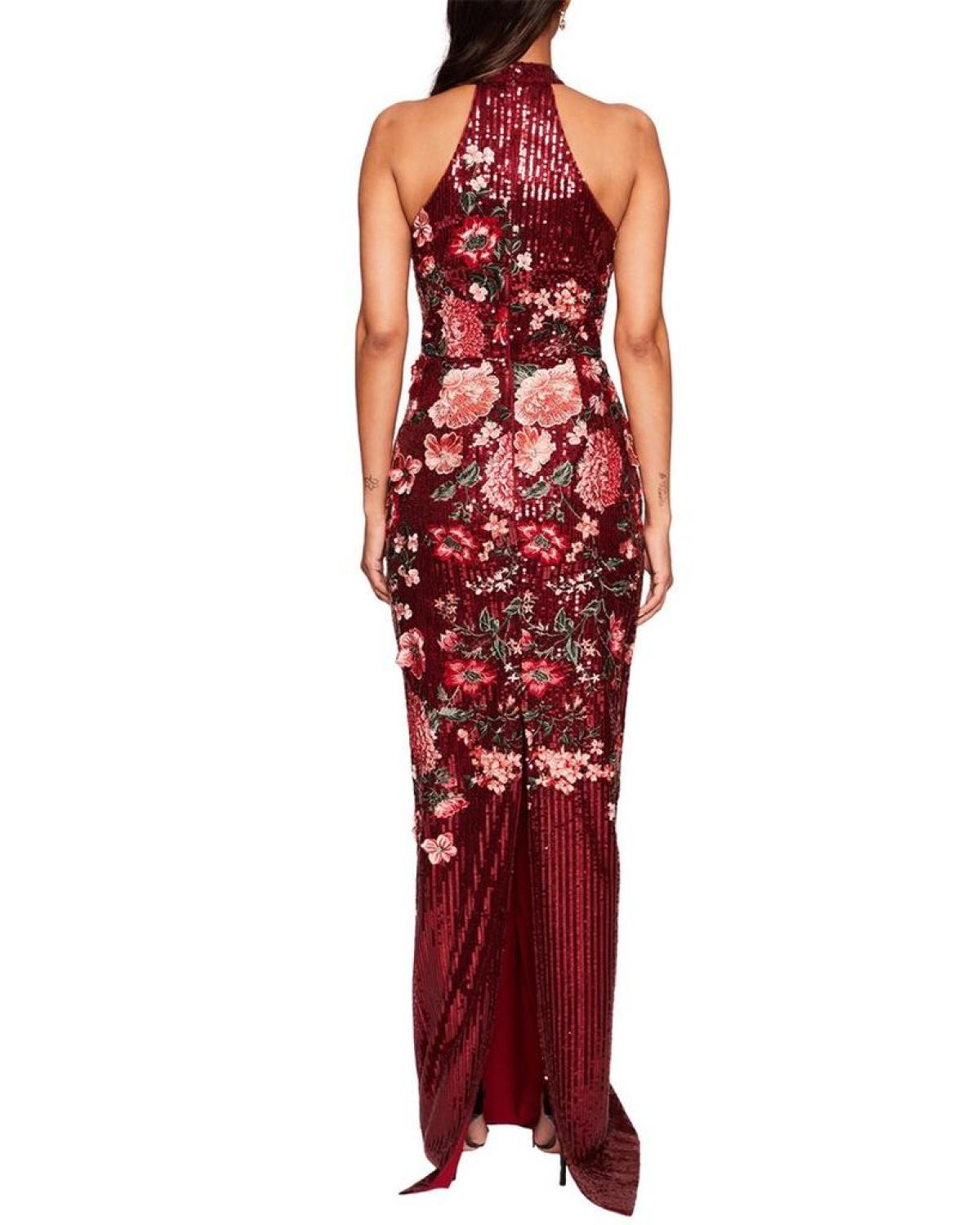 marchesa notte halter dress Marchesa Notte Keyhole Halter Gown w/ Beaded Appliques