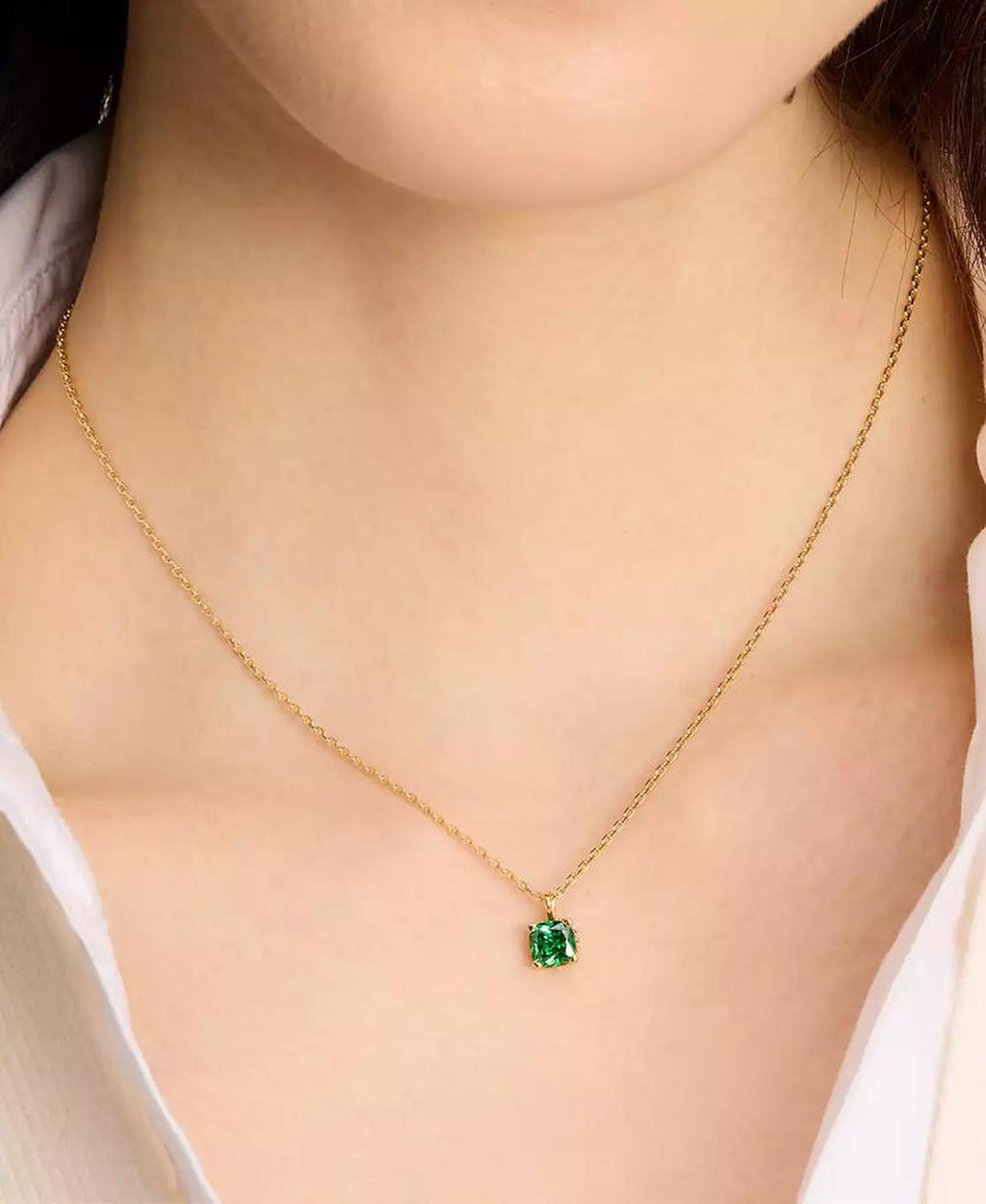 Cubic Zirconia Square Pendant Necklace, 16" + 3" extender