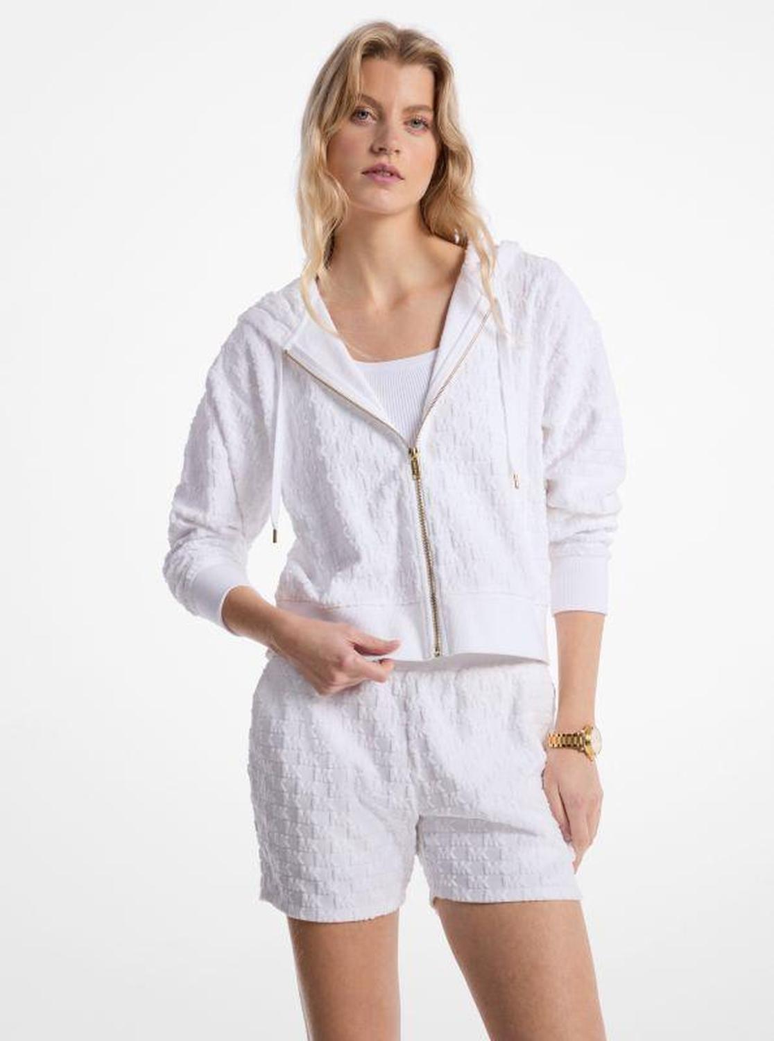 Logo Jacquard Terry Cropped Zip-Up Hoodie