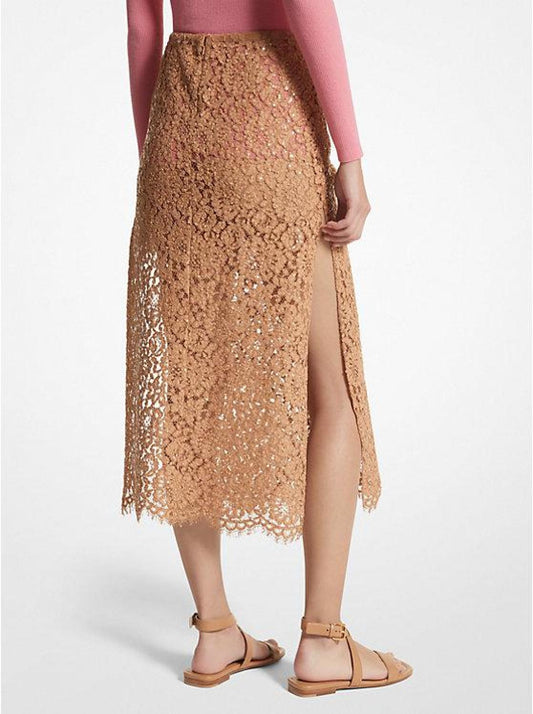 Hand-Embroidered Sequin Floral Lace Slit Skirt