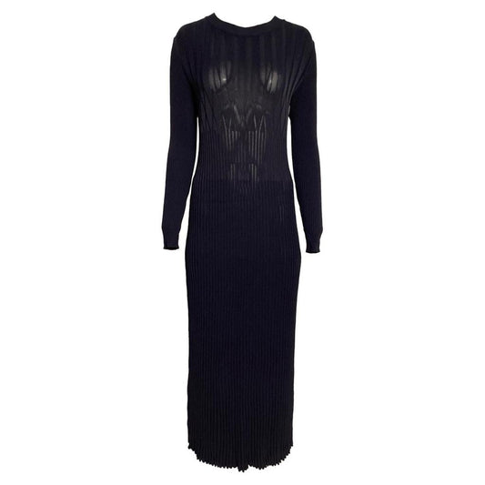 Long Knit Dress in Navy Blue Viscose