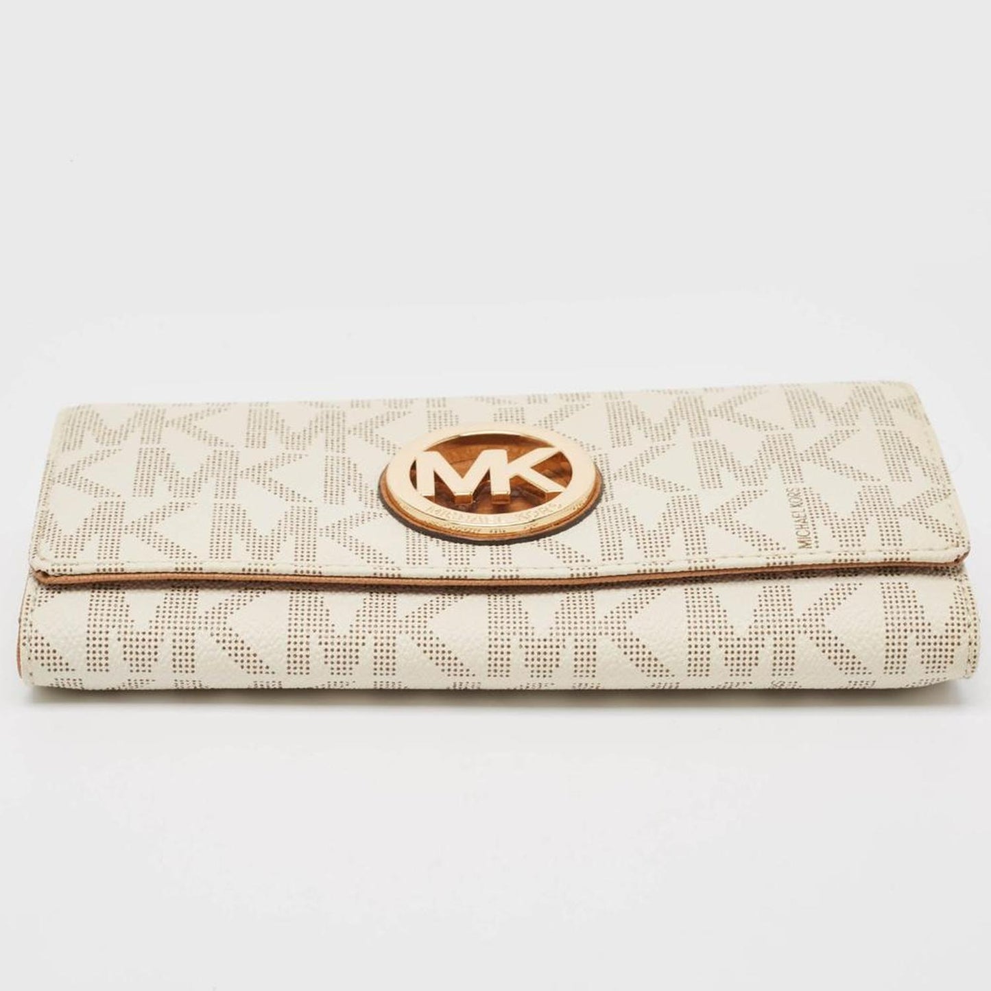 Michael Kors White/brown Signature Coated Canvas And Leather Fulton Continental Wallet