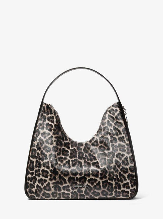 Nayla Medium Leopard Print Calf Hair Hobo Shoulder Bag