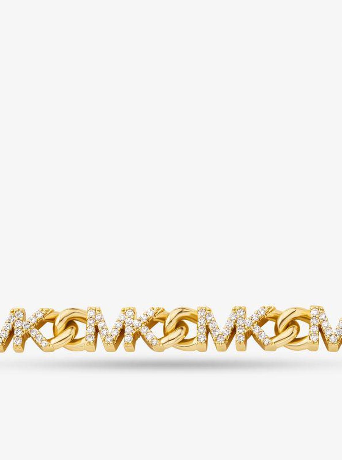 Precious Metal-Plated Brass Pavé Logo Chain Necklace