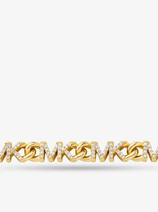 Precious Metal-Plated Brass Pavé Logo Chain Necklace