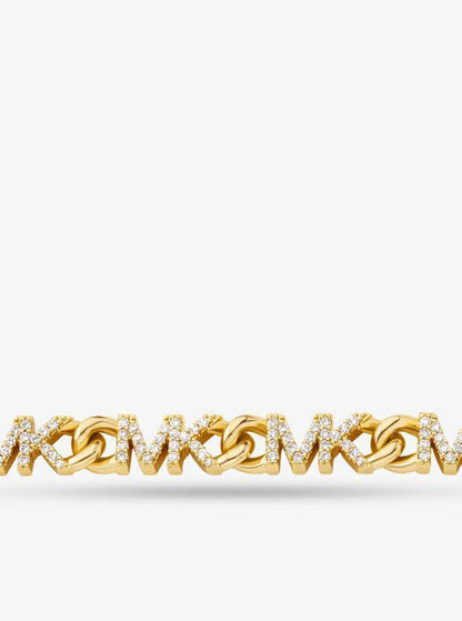 Precious Metal-Plated Brass Pavé Logo Chain Necklace