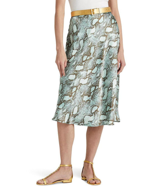 Snakeskin Print Satin Charmeuse A-Line Skirt