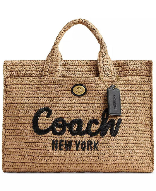 Cargo Embroidered Logo Straw Tote Bag