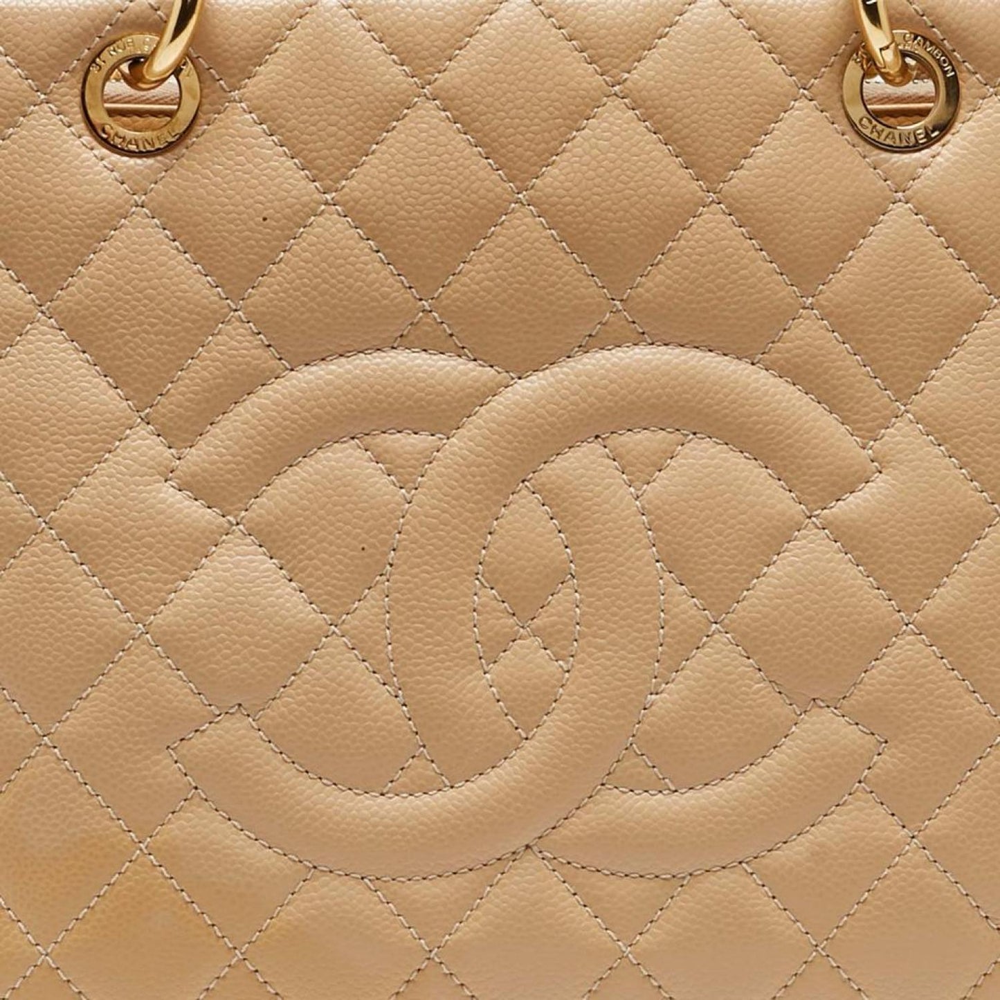 Chanel Beige Quilted Caviar Leather Grand Shopper Tote