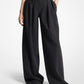 Stretch Wool Flannel Double Belted Pleated Trousers
