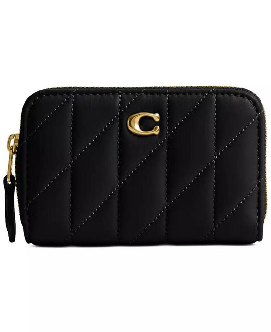 Quilted Pillow Leather Small Zip Around Card Case