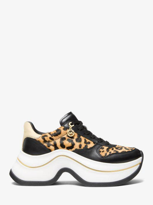 Arla Leopard Print Calf Hair and Leather Trainer