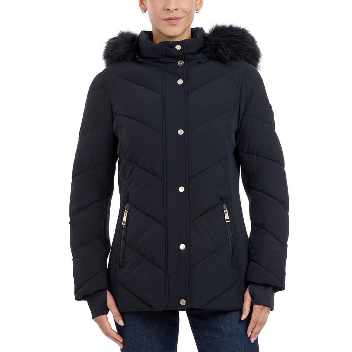 Women's Faux-Fur-Trim Hooded Puffer Coat, Created for Macy's