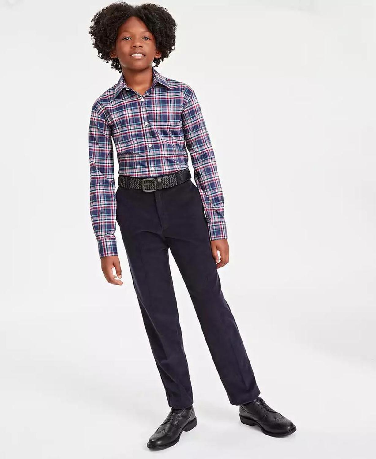 Big Boys Plaid Button Up Dress Shirt