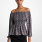Snake Print Satin Back Crepe Off-The-Shoulder Blouse