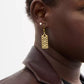 Gold Signature Quilted Hangtag Charm Huggie Earrings