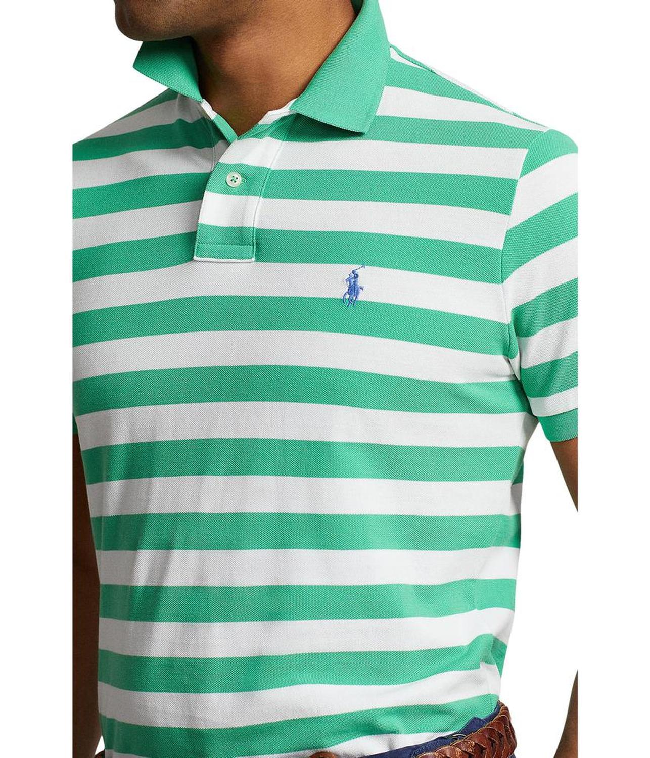 Classic Fit Striped Mesh Polo Shirt