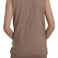 PINK MEMORIES Chic Sleeveless Cotton Cardigan Vest - Elegant Brown
