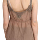 PINK MEMORIES Elegant Lace Brown Linen Blouse
