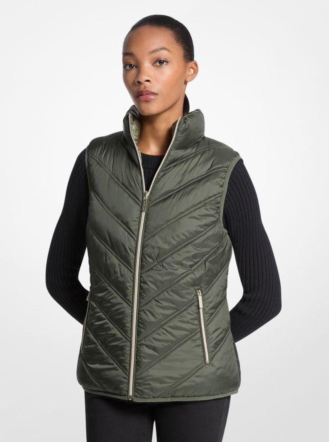 Chevron Quilted Logo Print and Nylon Packable Vest