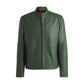 Slim-fit jacket in leather with stand collar
