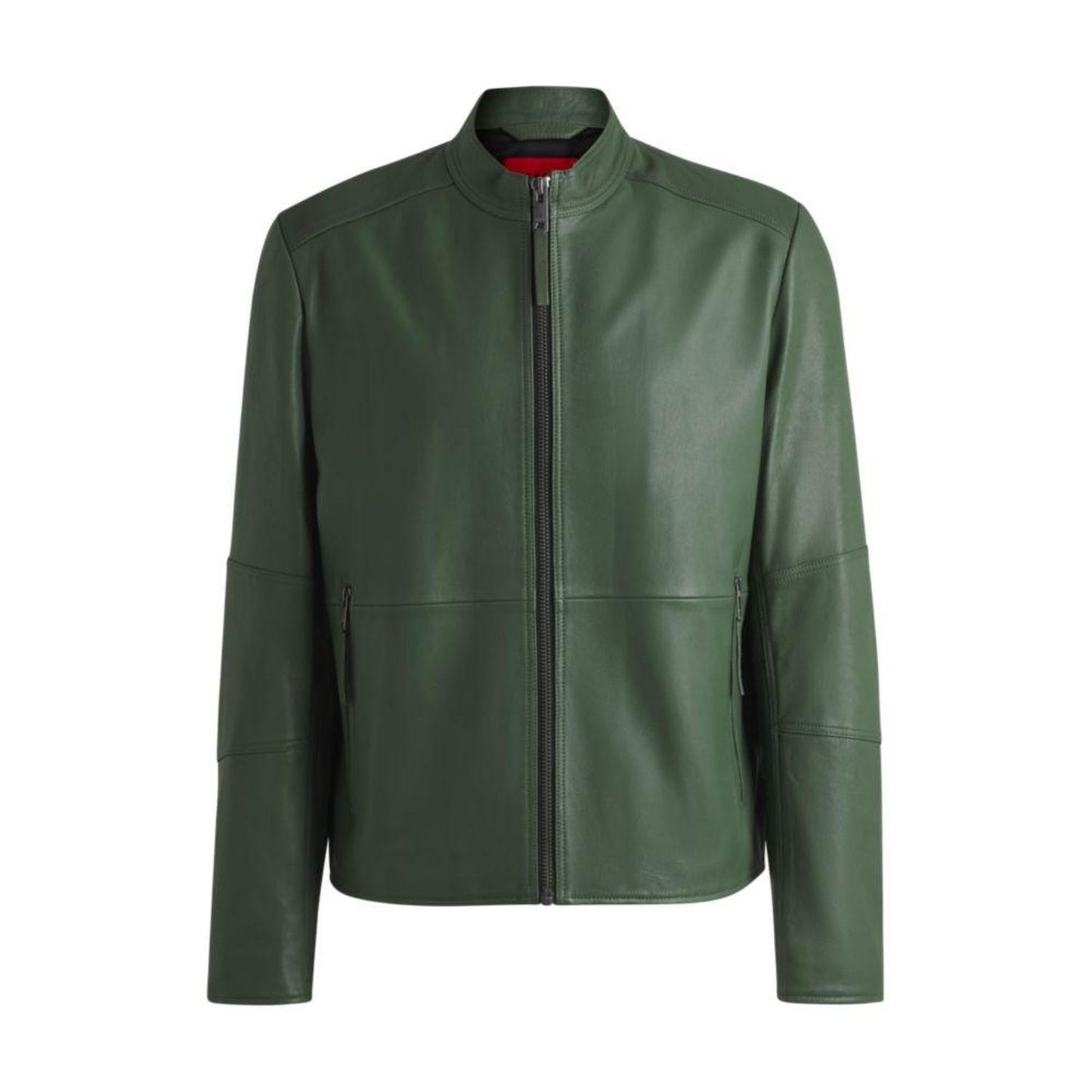 Slim-fit jacket in leather with stand collar