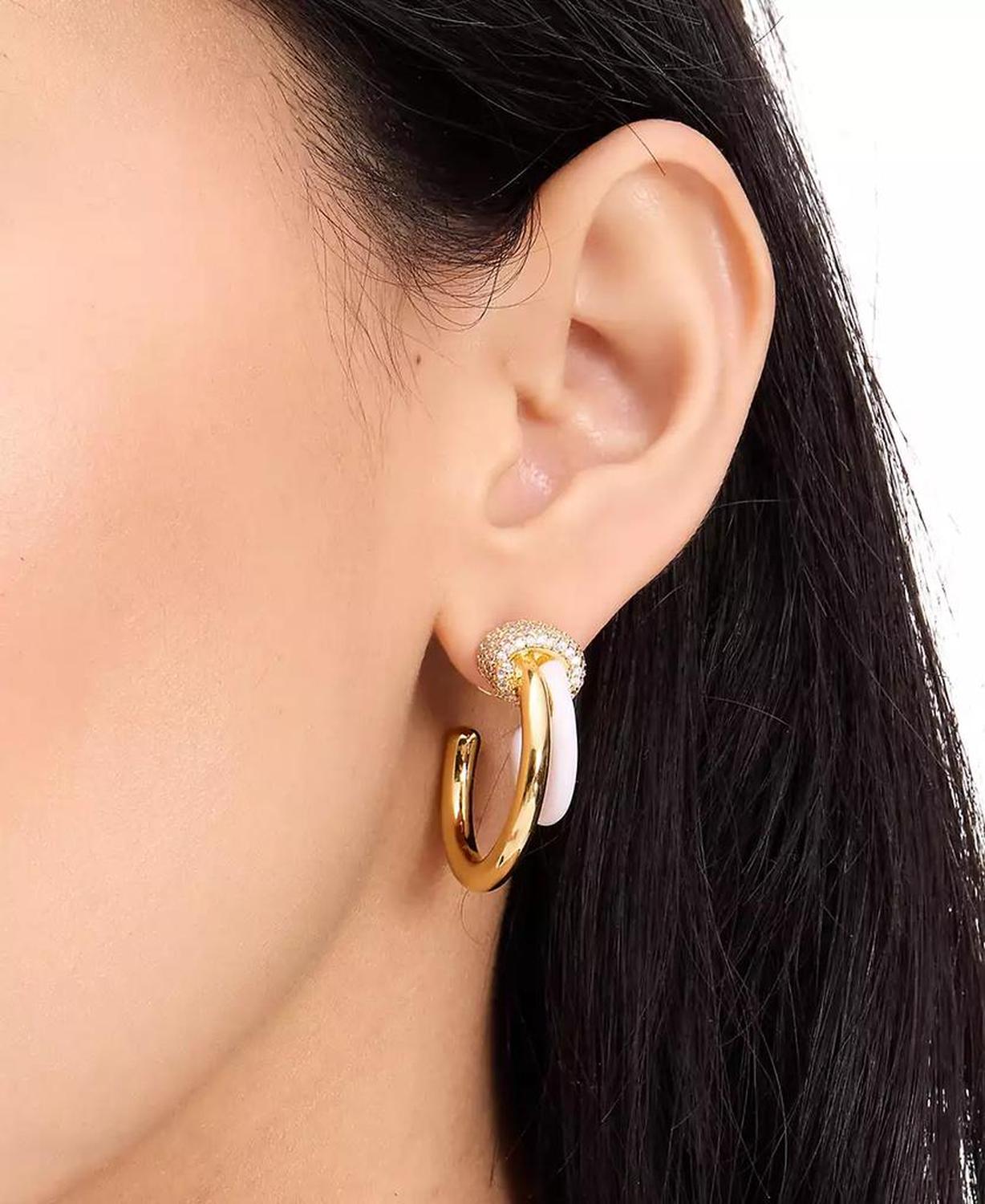 Gold-Tone Medium Pavé Knot Layered Hoop Earrings, 1.12"