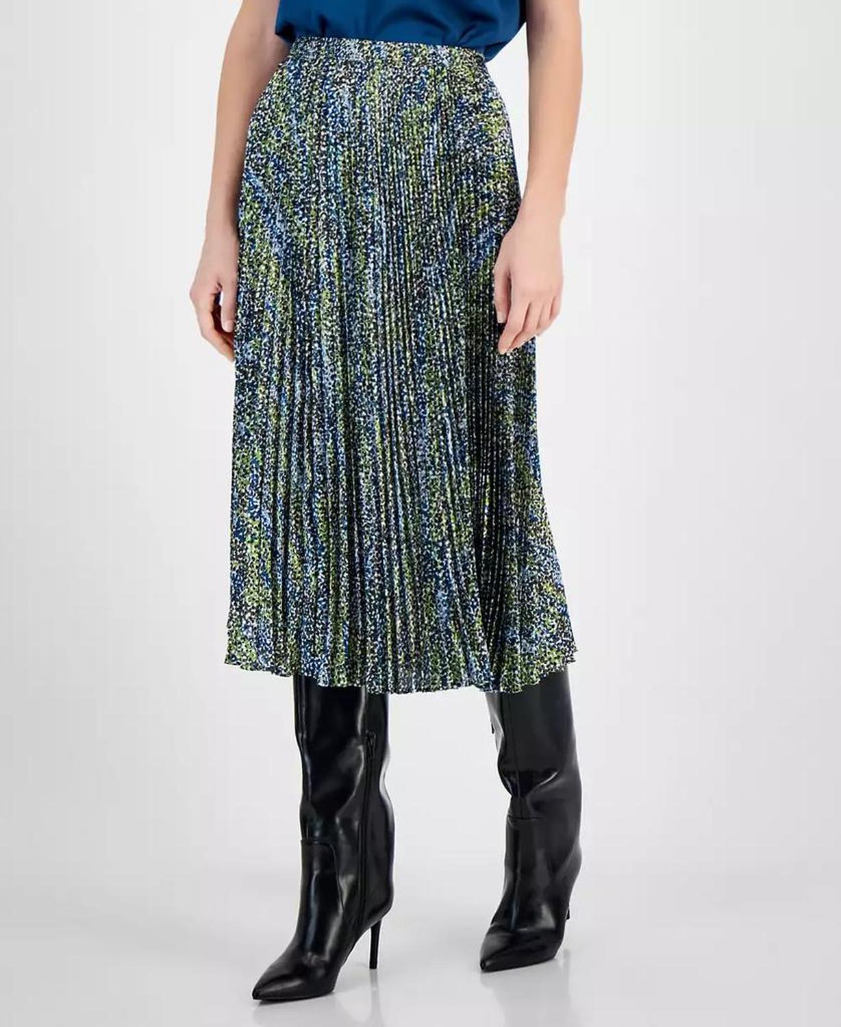 Women's Printed Pleated A-Line Pull-On Skirt