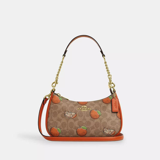 Teri Shoulder Bag In Signature Canvas With Orange Print