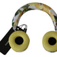Dolce & Gabbana Chic White Leather Headphones with Yellow Print