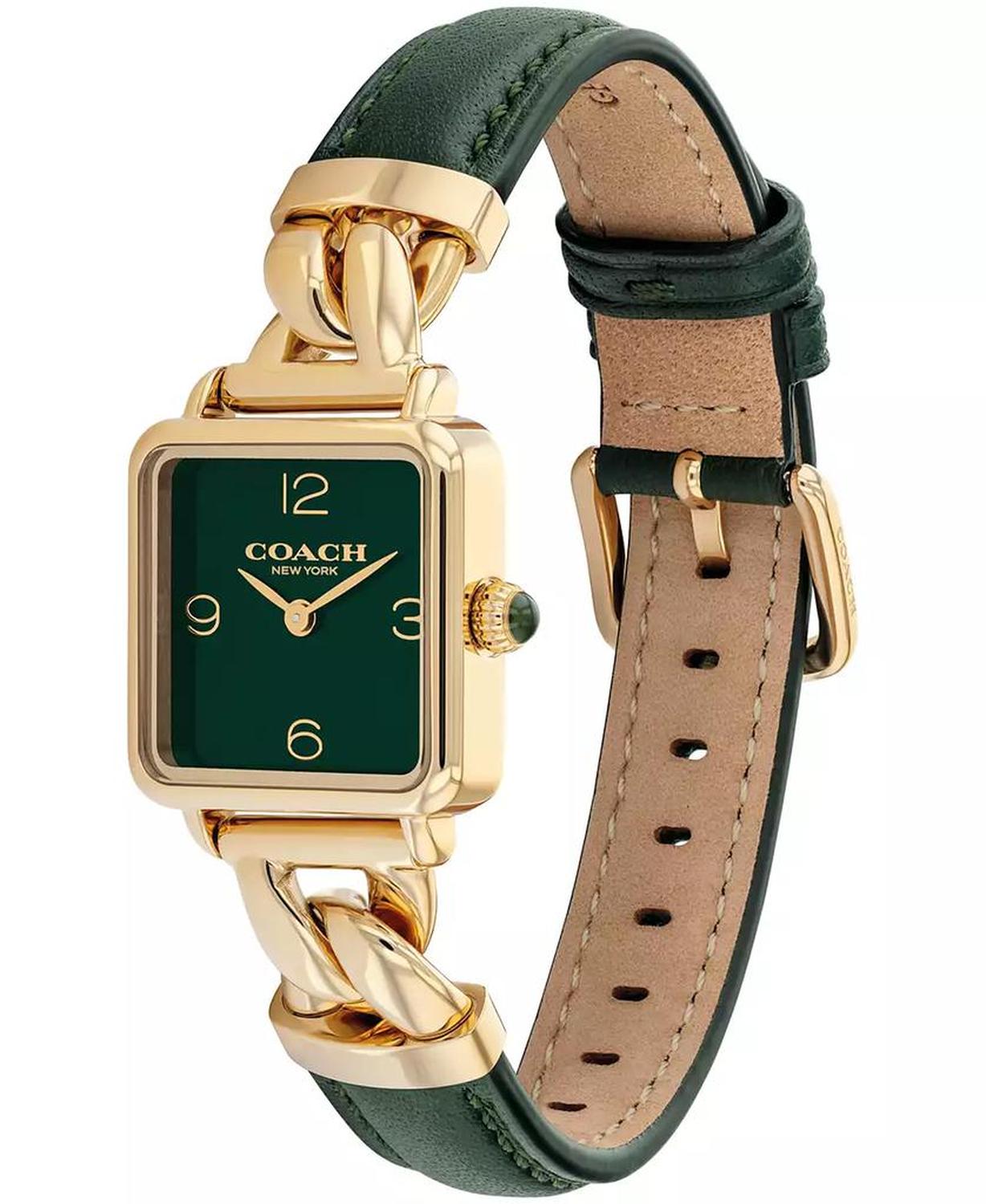 Women's Cass Gold Tone Stainless Steel and Dark Green Leather Calfskin Strap Watch, 22mm