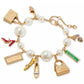 Gold-Tone Cubic Zirconia & Imitation Pearl Charm Bracelet
