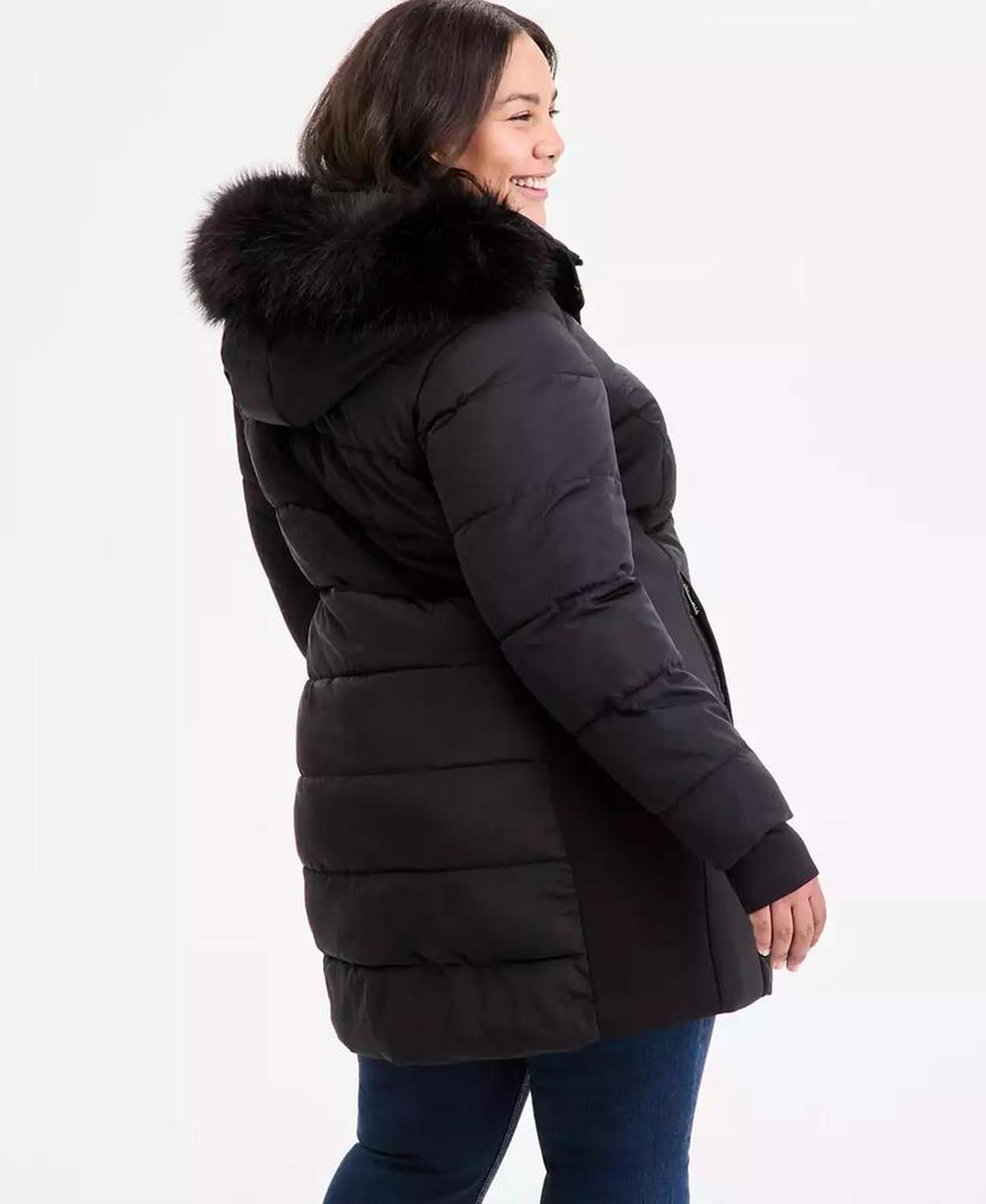 Plus Size Faux-Fur-Trim Hooded Puffer Coat, Exclusively at Macy's