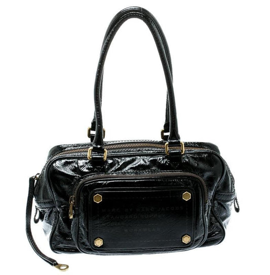 Marc By Marc Jacobs  Laminated Leather Zip Pockets Satchel