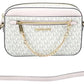 Michael Kors Jet Set Item Large East West Signature Leather Zip Chain Crossbody Handbag (Vanilla PVC/Powder Blush)